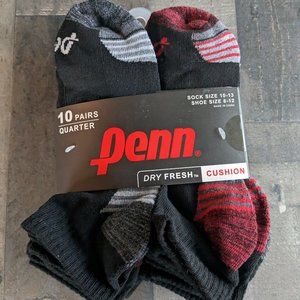 Penn 10 Pairs Dry Fresh Cushion Quarter Tennis Socks Black Size 10 - 13
